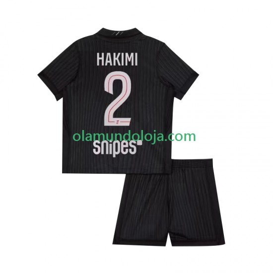 Camisola Paris Saint-Germain Achraf Hakimi 2 Criança Equipamento Quarto 2025-2026 Manga Curta